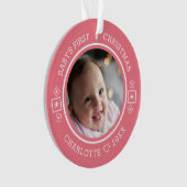 Baby's First Christmas Modern 2 Foto Pink Ornament (Vorderseite)