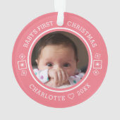 Baby's First Christmas Modern 2 Foto Pink Ornament (Rückseite)