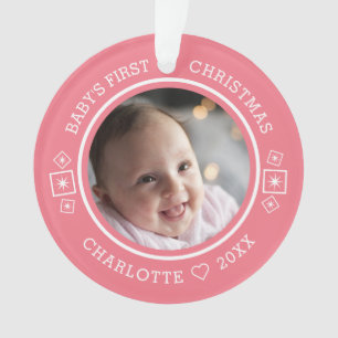 Baby's First Christmas Modern 2 Foto Pink Ornament