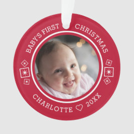 Baby's First Christmas Modern 2 Foto Red Ornament
