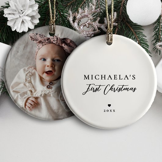 Baby's First Christmas Modern Minimalist Photo Keramik Ornament