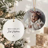 Baby's First Christmas Modern Minimalist Photo Keramik Ornament