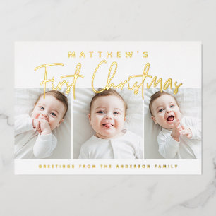 Baby's First Christmas Modern Simple Three Foto Folien Feiertagskarte