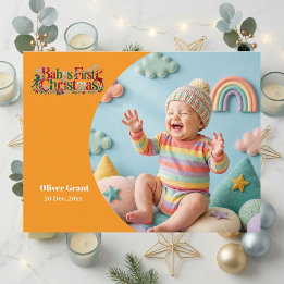 Baby's First Christmas Modern Typography Photo  Feiertagspostkarte