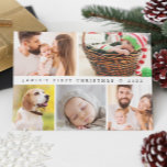 Baby's First Christmas Modernes Custom Foto Happy Feiertagskarte<br><div class="desc">Feiern Sie Ihren kleinen Meilenstein mit unserer Custom Baby's First Christmas Modern Foto Collage Happy Holidays Karte! Diese personalisierte Karte erweckt die Freude und den Zauber der ersten Ferienzeit Ihres Babys und macht es zu einem beliebten Zuhause für Familie und Freunde. Mit einem modernen Collage Design aus Foto können Sie...</div>