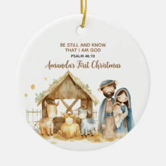Baby's First Christmas Nativity Animal Bible Verse Keramik Ornament