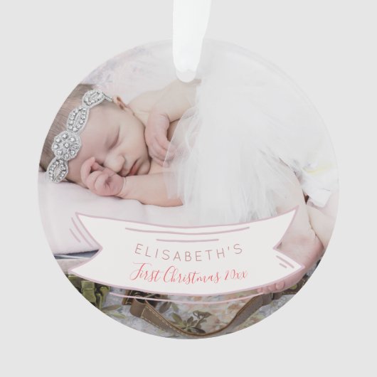 Baby's First Christmas Neugeborene rustikales Foto Ornament (Vorderseite)