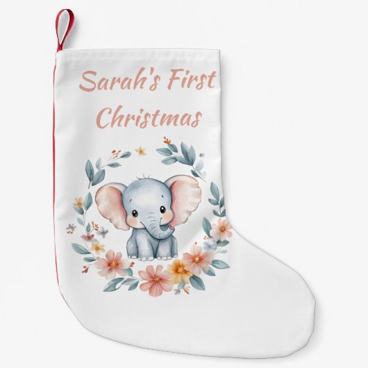 Baby's First Christmas Niedlich Elemphant Floral Kleiner Weihnachtsstrumpf (Vorderseite)