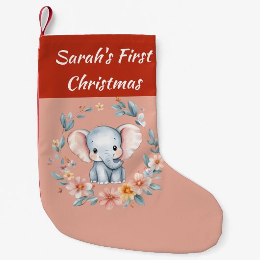 Baby's First Christmas Niedlich Elemphant Floral Kleiner Weihnachtsstrumpf (Vorderseite)