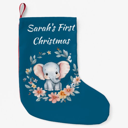 Baby's First Christmas Niedlich Elemphant Floral Kleiner Weihnachtsstrumpf (Vorderseite)