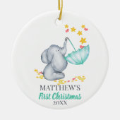 Baby's First Christmas Niedlich Elephant and Stars Keramik Ornament (Vorne)
