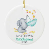 Baby's First Christmas Niedlich Elephant and Stars Keramik Ornament (Hinten)