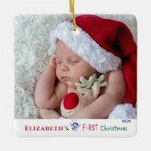 Baby's First Christmas Niedlich Foto Keramikornament (Vorderseite)