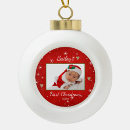 Baby's First Christmas Niedlich Foto Red Heart Keramik Kugel-Ornament
