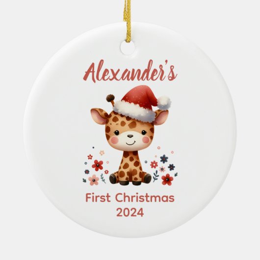 Baby's first Christmas niedlich Giraffe baby Anima Keramik Ornament (Hinten)