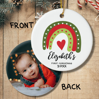 Baby's First Christmas Niedlich Rainbow Heart Keramik Ornament