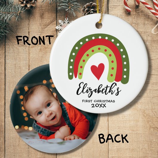 Baby's First Christmas Niedlich Rainbow Heart Keramik Ornament