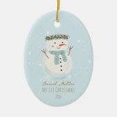 Baby's First Christmas Niedlich Snowman and Snowfl Keramik Ornament (Vorne)