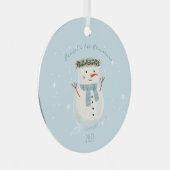 Baby's First Christmas Niedlich Snowman and Snowfl Ornament Aus Metall (Vorderseite Rechts)
