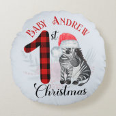 Baby's First Christmas Niedlich Zebra Weihnachtsma Rundes Kissen (Vorderseite)