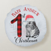 Baby's First Christmas Niedlich Zebra Weihnachtsma Rundes Kissen (Rückseite)