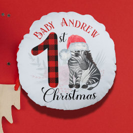 Baby's First Christmas Niedlich Zebra Weihnachtsma Rundes Kissen