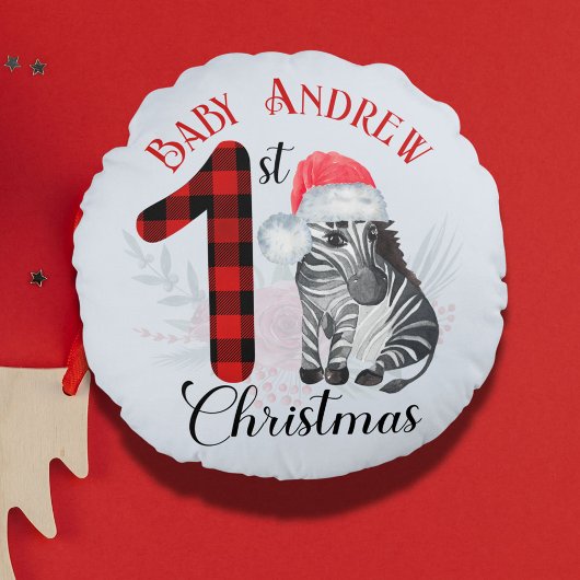 Baby's First Christmas Niedlich Zebra Weihnachtsma Rundes Kissen