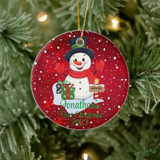 Baby's First Christmas niedlicher Schneemann schwa Keramik Ornament (Baum)