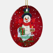 Baby's First Christmas niedlicher Schneemann schwa Keramik Ornament (Rechts)