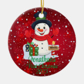 Baby's First Christmas niedlicher Schneemann schwa Keramik Ornament (Vorne)