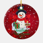 Baby's First Christmas niedlicher Schneemann schwa Keramik Ornament (Hinten)