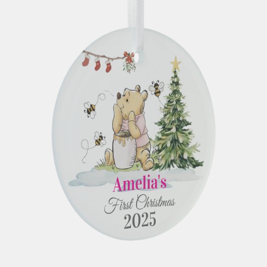Baby's First Christmas Ornament | Bear & Bees Cust (Vorderseite Rechts)