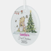 Baby's First Christmas Ornament | Bear & Bees Cust Aus Glas (Vorderseite links)
