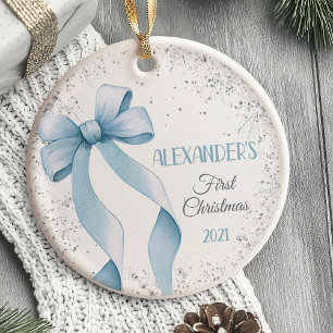 Baby's First Christmas Ornament Bow Boy