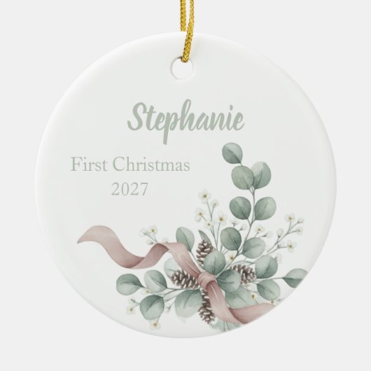 Baby's First Christmas Ornament - Eucalyptus & Bow (Vorne)