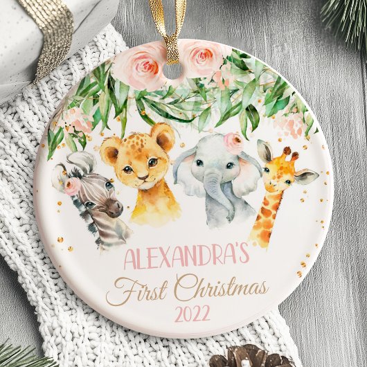 Baby's First Christmas Ornament Girl Safari Tier