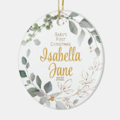 Baby's First Christmas Ornament, Gold & Green Keramik Ornament (Links)