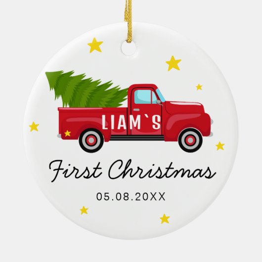 Baby's First Christmas Ornament - Red Truck & Tree (Hinten)