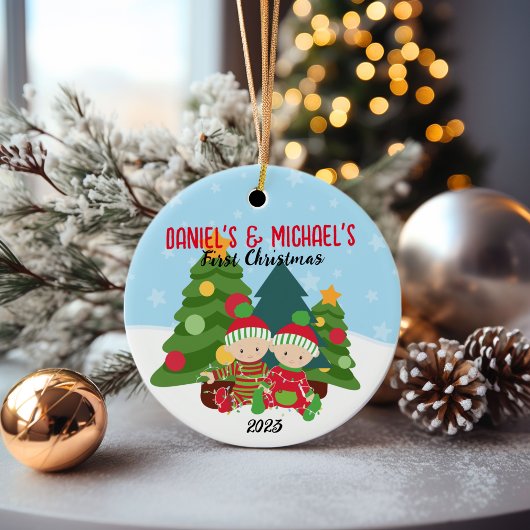 🎄 Baby's First Christmas Ornament - Twin Boys