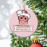 Baby's First Christmas Owl Ornament<br><div class="desc">Bewunderlich niedliche rosa Eule denkwürdiger Sake für das erste Weihnachtsfest des Babys!</div>