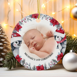 Babys First Christmas Penguin Foto Keramik Ornament
