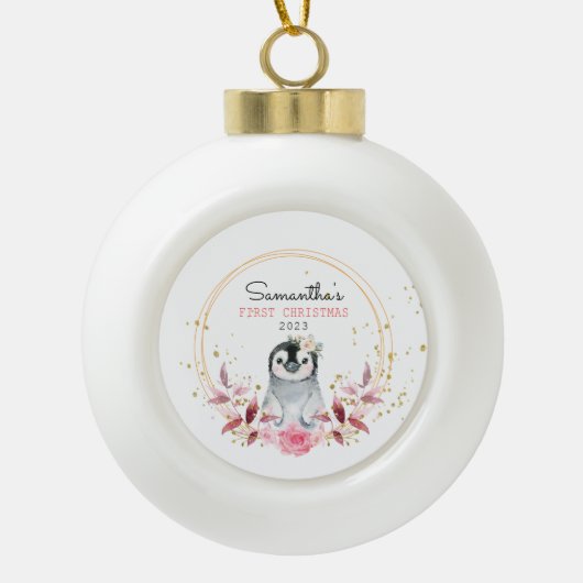 Baby's First Christmas Penguin Keramik Kugel-Ornament (Vorderseite)