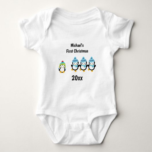 Baby's First Christmas Penguins Baby Strampler (Vorderseite)