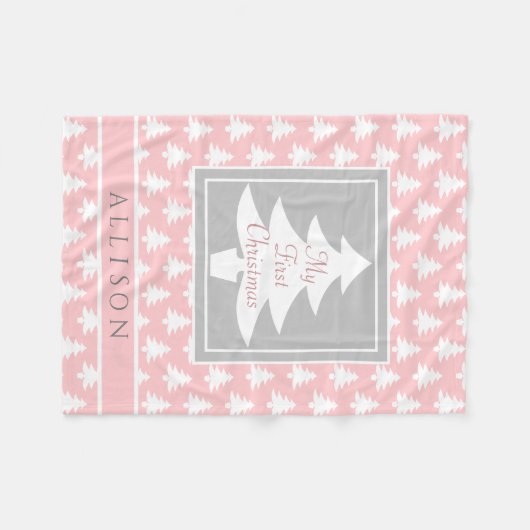 Baby's First Christmas Personalisiert Blush Pink Fleecedecke (Vorderseite (Horizontal))