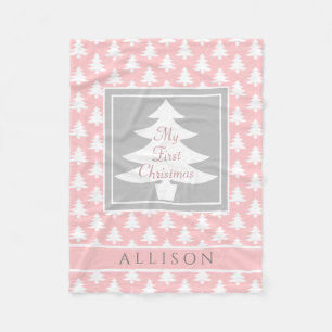 Baby's First Christmas Personalisiert Blush Pink Fleecedecke