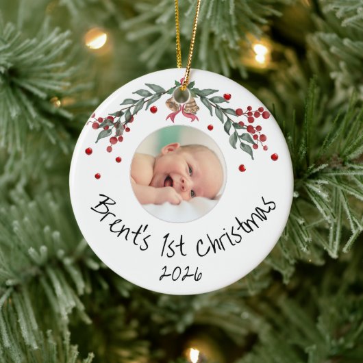 Baby's First Christmas Personalisiert Foto Keramik Ornament (Baum)