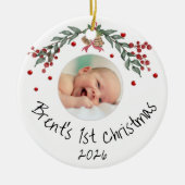 Baby's First Christmas Personalisiert Foto Keramik Ornament (Vorne)