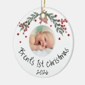 Baby's First Christmas Personalisiert Foto Keramik Ornament (Links)