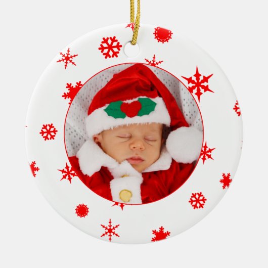Baby's First Christmas Personalisiert Foto Ornamen Keramik Ornament (Vorne)