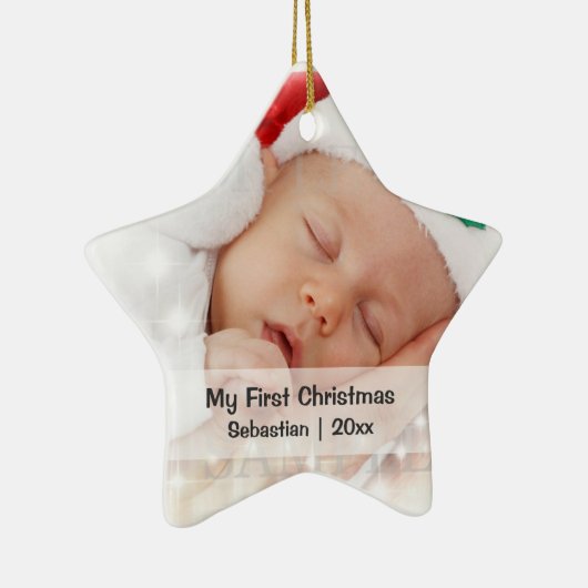 Baby's First Christmas Personalisiert Foto Templat Keramik Ornament (Rechts)